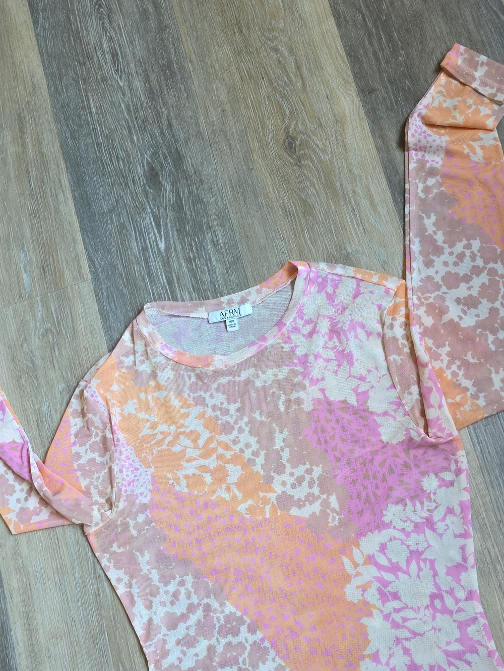 AFRM Sheer Mesh Long Sleeve Top in Pink and Peach - Picture 8 of 16